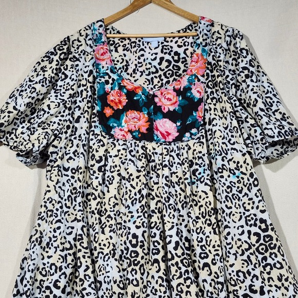 Only Necessities 5X Maxi Dress Floral Leopard Print Cotton Short Sleeve Pockets - Picture 3 of 9